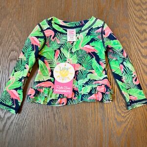 Rufflebutts Flamingo Palm Tree Rash Guard  only UPF 50+ Kids Size 6-12 Month